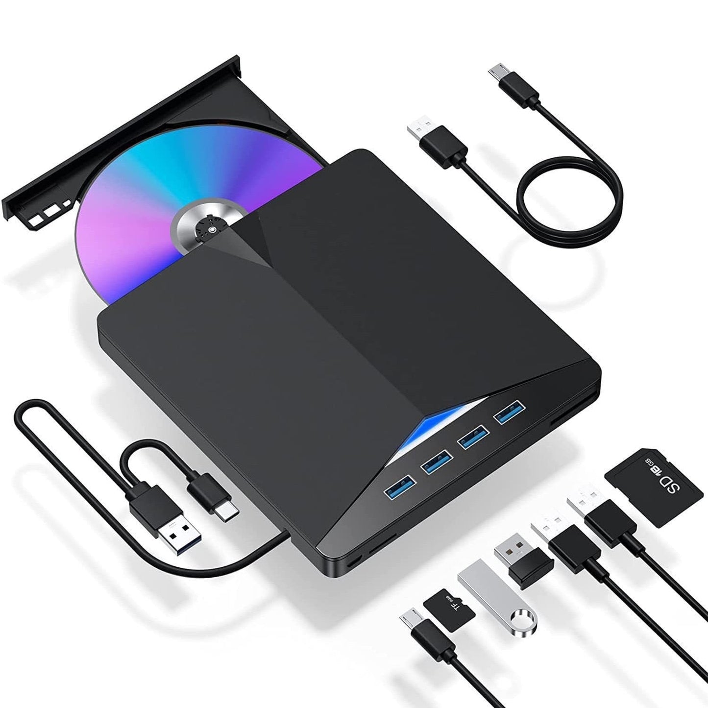 MDHAND External CD DVD Drive for Laptop, USB 3.0 Computer DVD Player, Portable Burner with TF/SD Card Slots