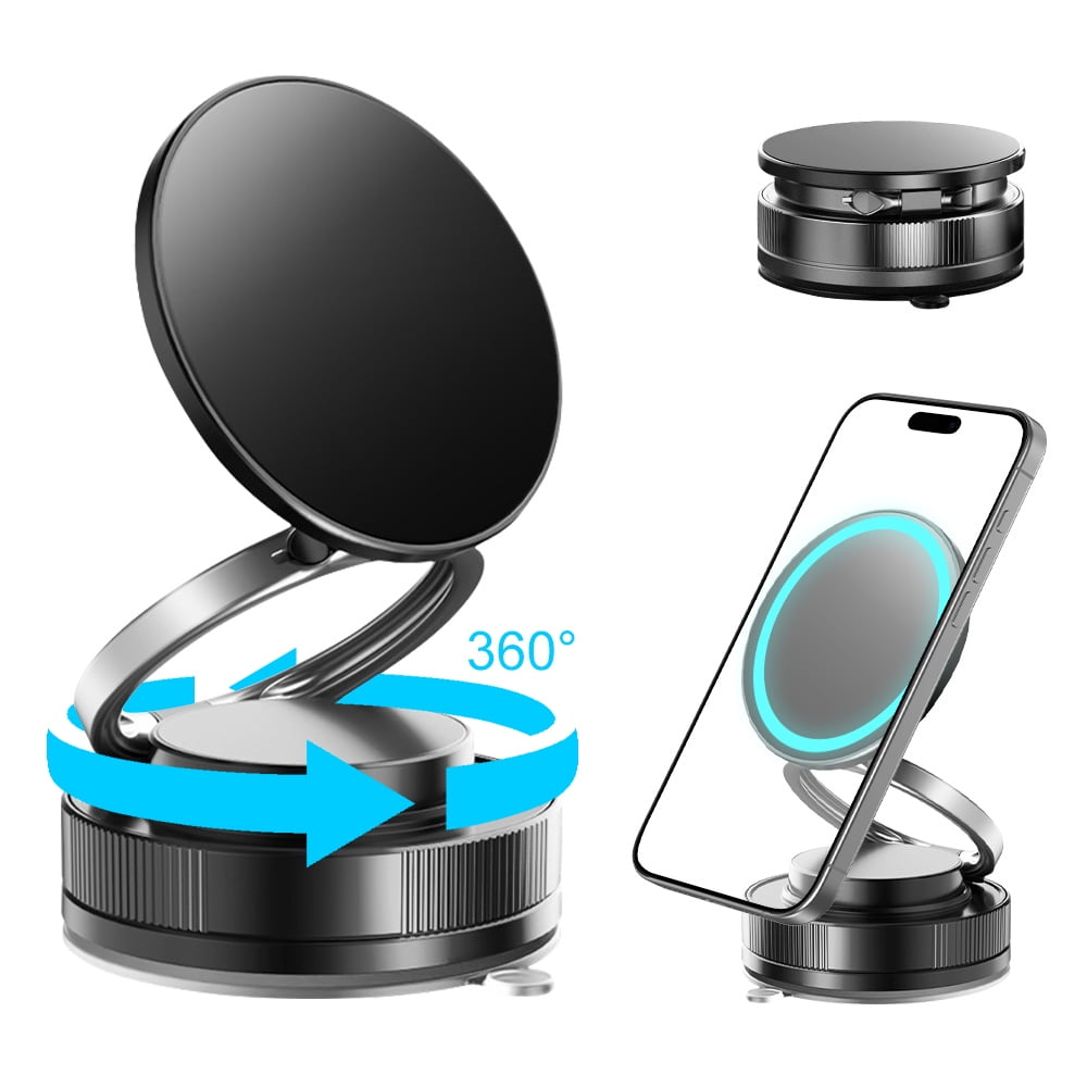 MDHAND Car Phone Holder, 360° Adjustable Vacuum Magnetic Suction Phone Mount for Car, Shower, Mirror, Black