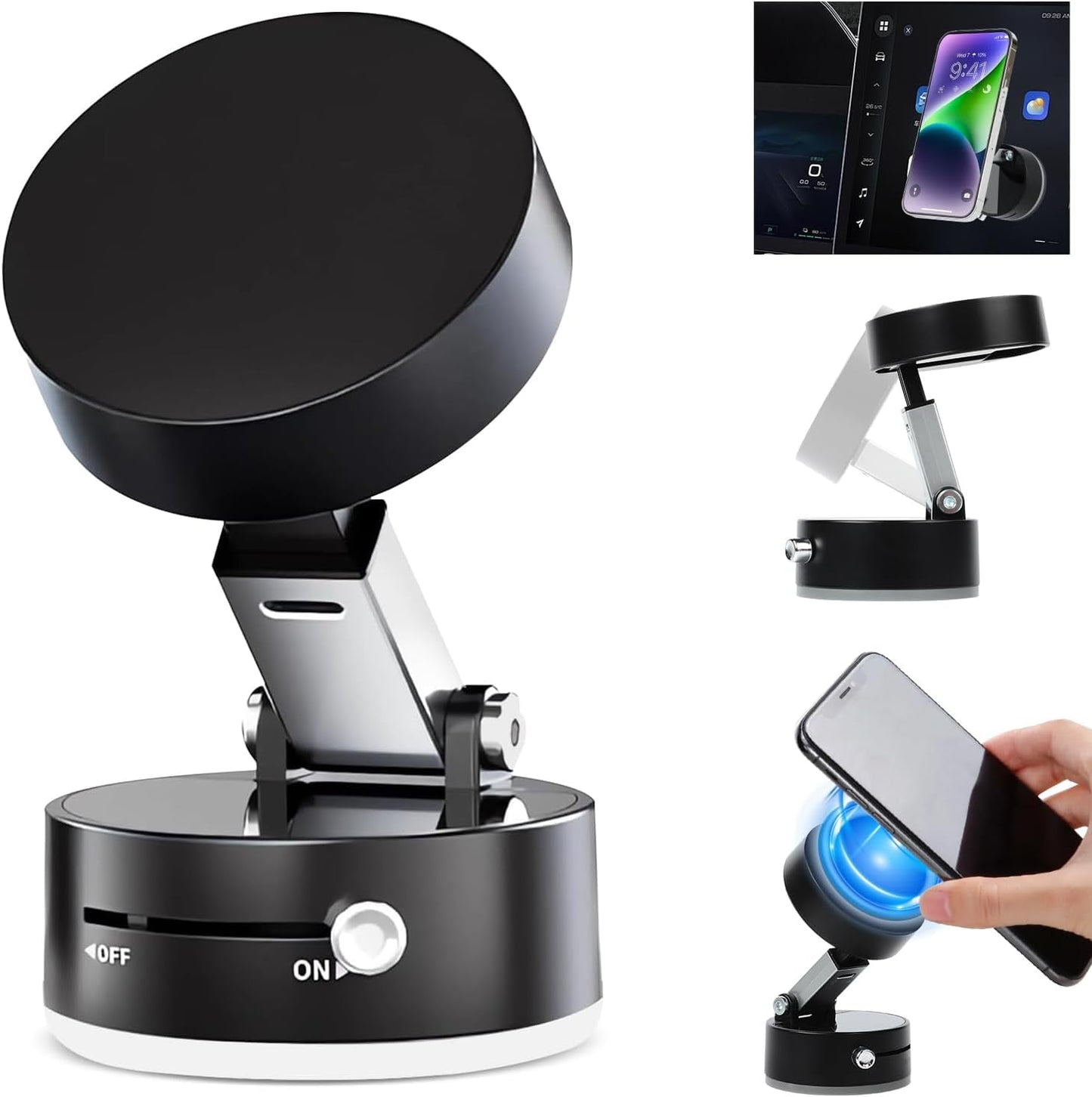 Phone Holder, Vacuum Suction Magnetic Car Mounts, Multifunctional Foldable Stand for Car, Shower, Mirror, Black