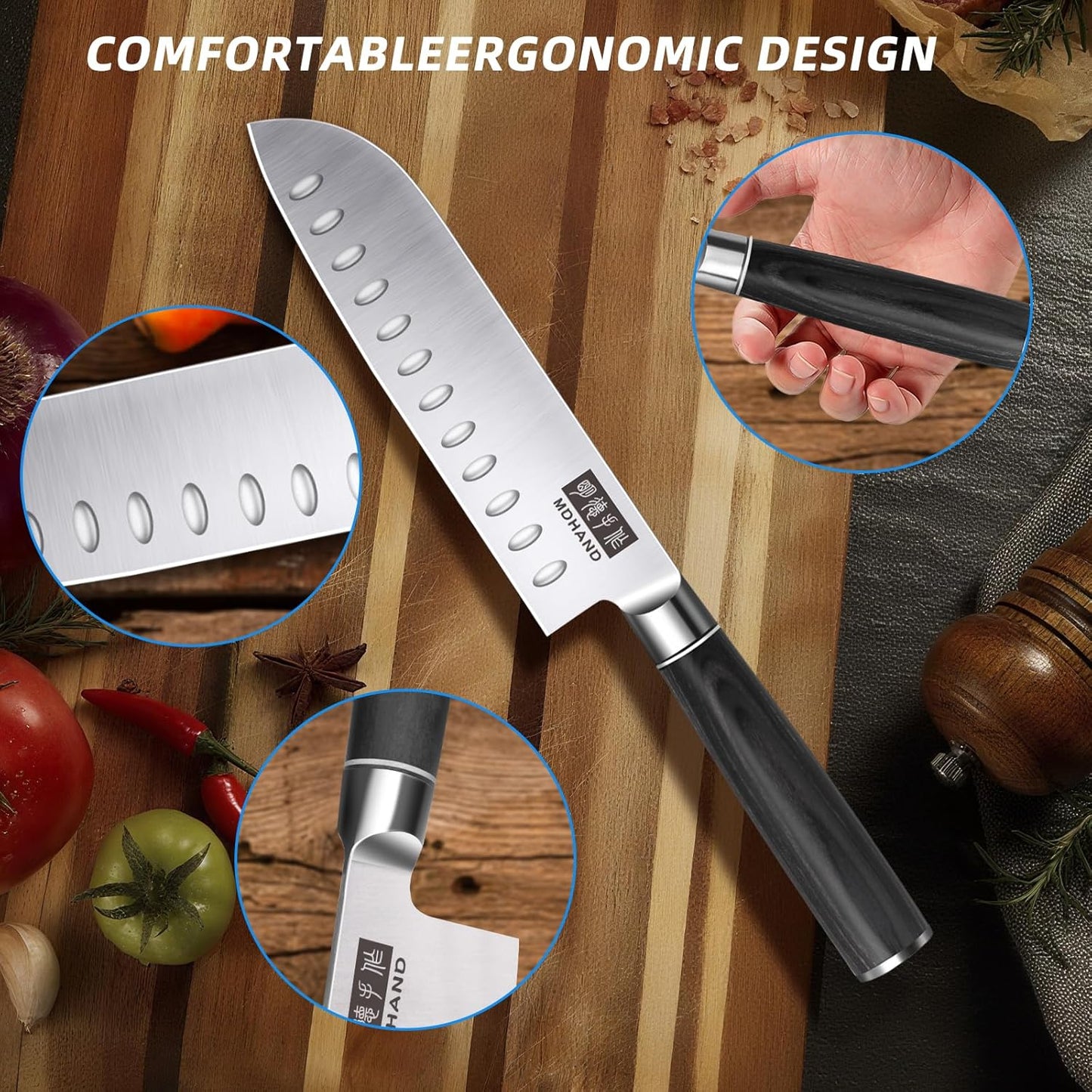 MDHAND Kitchen Knife Set - 3 Piece High-Carbon Stainless Steel Chef Knife Set, Ultra Sharp Professional Knives Set for Meat Vegetables Fruit, Rust Resistant, Ergonomic Handle