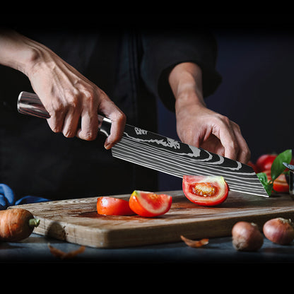 MDHAND 10 Types of Chef Knives, Kitchen Knife with Pattern, Stainless Steel Kitchen Knife with Knife Cover