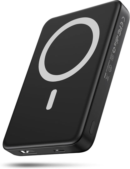 Hendoct 5000mAh Magsafe Battery Pack, 5W Wireless Magnetic Power Bank for iPhone 14/13/12 Series