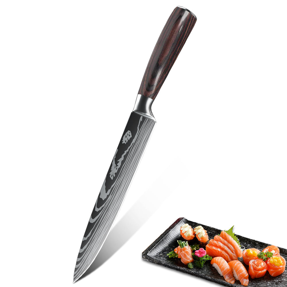 MDHAND-10 Types of Chef Knives, Kitchen Knife with Pattern, Stainless Steel Kitchen Knife with Knife Cover