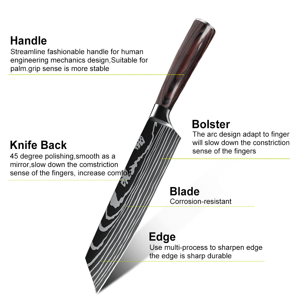Japanese Kitchen Knife Set Laser Damascus Pattern Stainless Steel