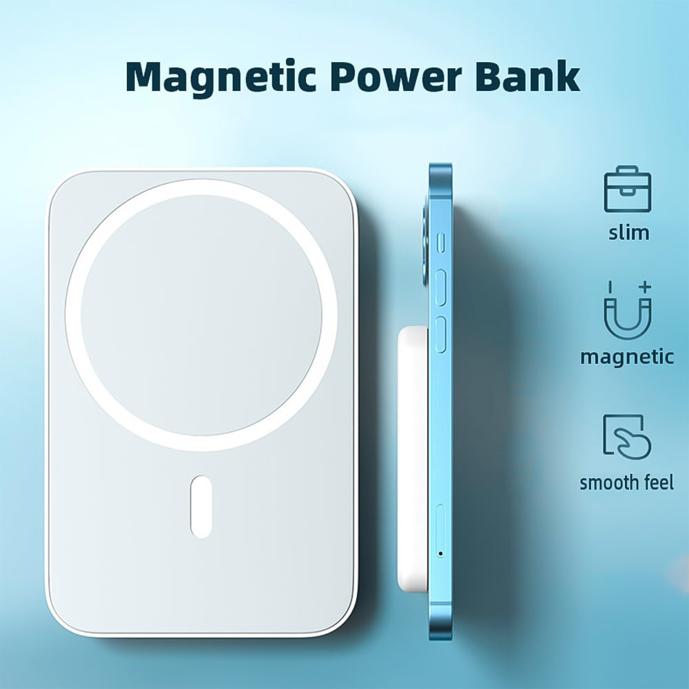 Hendoct 5000mAh Magsafe Battery Pack, 5W Wireless Magnetic Power Bank for iPhone 14/13/12 Series
