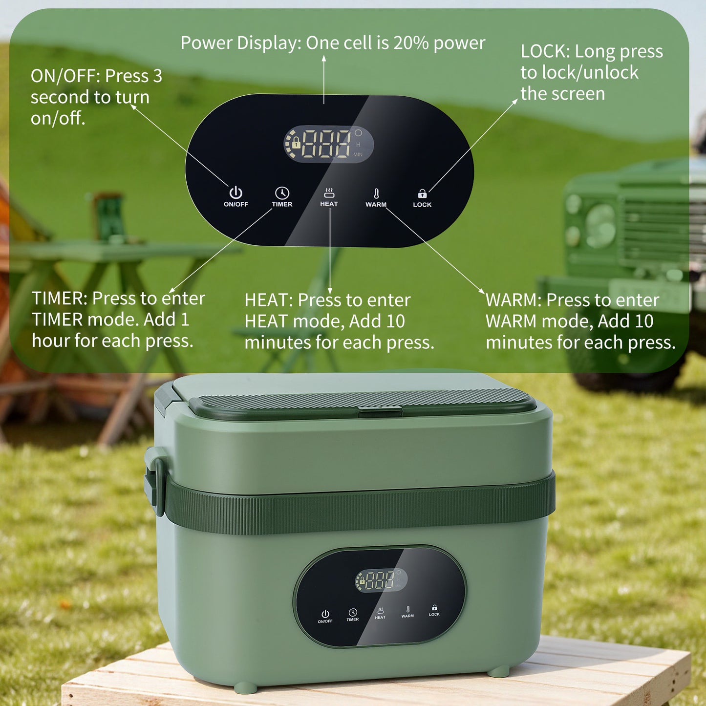 MDHAND Heated Lunch Box Battery Powered, Cordless Electric Lunch Box for Adults,