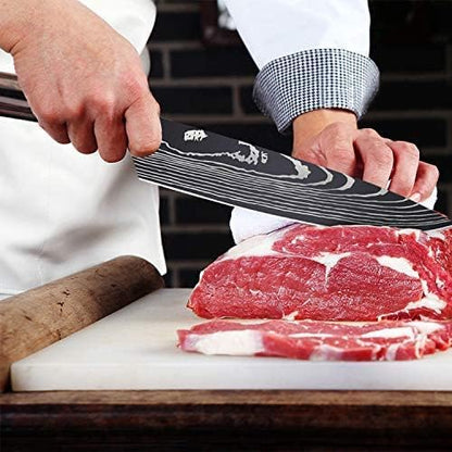 MDHAND MesserSet, 5-tlg Scharfe Küchenmesser Set aus Edelstahl in Mehreren Größen mit Bequemen Griff mit Kochmesser, Brotmesser, Santokumesser, Gemüsemesser, Rostschutz