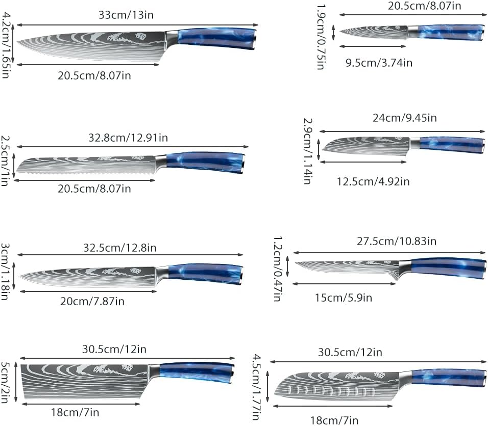 MDHAND Messerset,8-teiliges Multifunktionales Küchenmesser Set,Super scharf Kochmesser Set,Ergonomischer Griff aus Harz für Haus und Restaurant