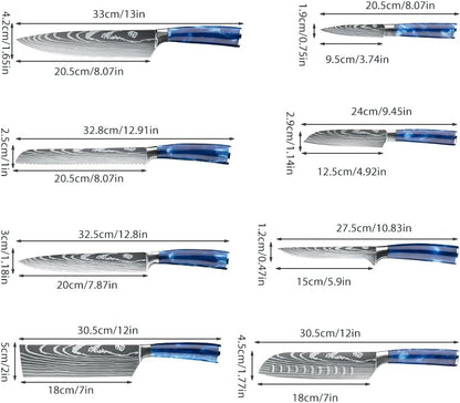 MDHAND Messerset,8-teiliges Multifunktionales Küchenmesser Set,Super scharf Kochmesser Set,Ergonomischer Griff aus Harz für Haus und Restaurant