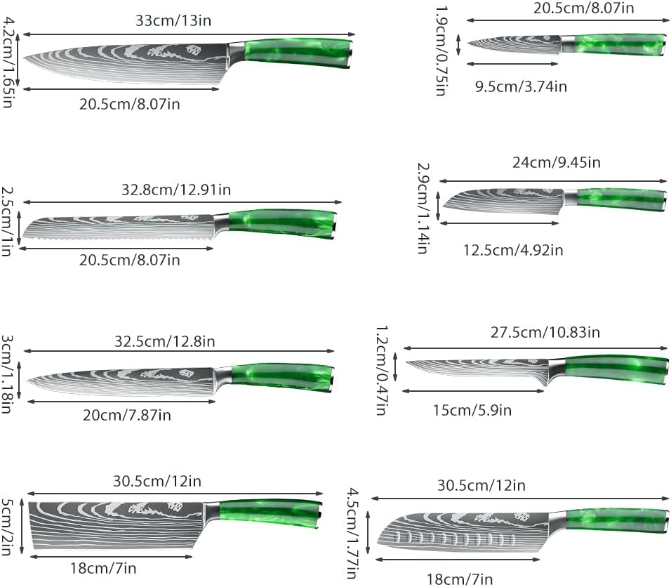 MDHAND Küchenmesser Set, 8-teiliges Messerset, scharfes Messerset aus rostfreiem Stahl mit ergonomischem Griff, Perfektes Geschenkset für Profiköche und Anfänger