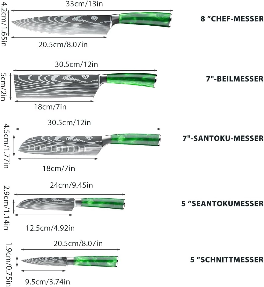 MDHAND Küchenmesser Set, 5-teiliges Messerset, Scharfes Messerset aus Rostfreiem Stahl mit Ergonomischem Griff Profiköche und Anfänger