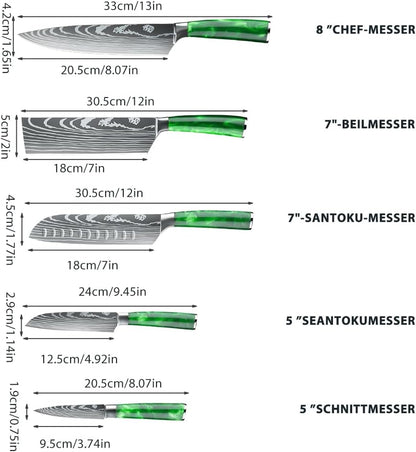 MDHAND Küchenmesser Set, 5-teiliges Messerset, Scharfes Messerset aus Rostfreiem Stahl mit Ergonomischem Griff Profiköche und Anfänger