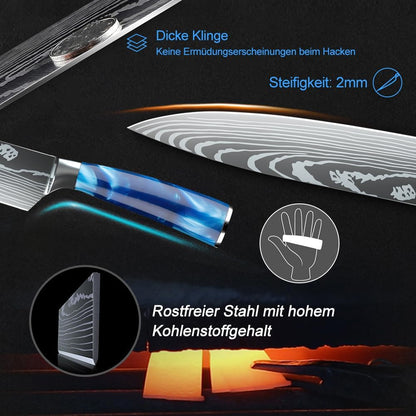 MDHAND Messerset,8-teiliges Multifunktionales Küchenmesser Set,Super scharf Kochmesser Set,Ergonomischer Griff aus Harz für Haus und Restaurant
