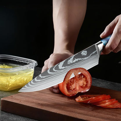 MDHAND Messerset,8-teiliges Multifunktionales Küchenmesser Set,Super scharf Kochmesser Set,Ergonomischer Griff aus Harz für Haus und Restaurant