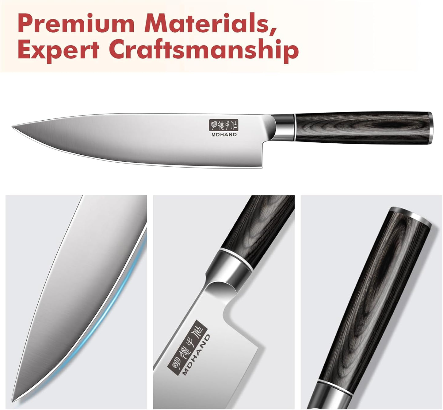 MDHAND 7-teilig Küchenmesser Set, Messerset aus hochwertigem Edelstahl, Profi Kochmesser mit Scharfer Klinge, Küchenmesser mit Geschenkbox, ergonomischem Holzgriff Messer Set