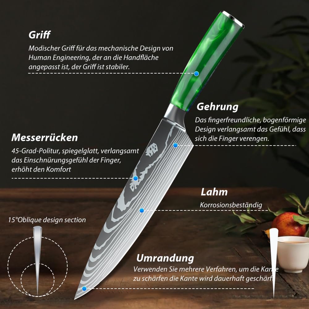 MDHAND Küchenmesser Set, 5-teiliges Messerset, Scharfes Messerset aus Rostfreiem Stahl mit Ergonomischem Griff Profiköche und Anfänger