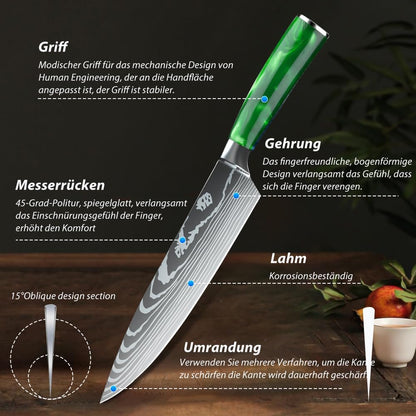 MDHAND Küchenmesser Set, 5-teiliges Messerset, Scharfes Messerset aus Rostfreiem Stahl mit Ergonomischem Griff Profiköche und Anfänger