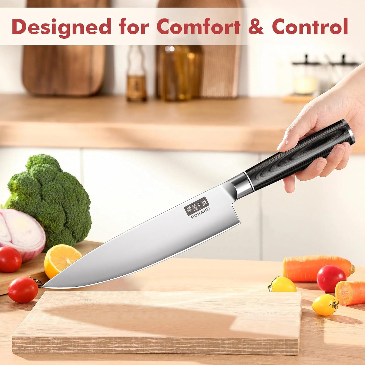 MDHAND 7-teilig Küchenmesser Set, Messerset aus hochwertigem Edelstahl, Profi Kochmesser mit Scharfer Klinge, Küchenmesser mit Geschenkbox, ergonomischem Holzgriff Messer Set