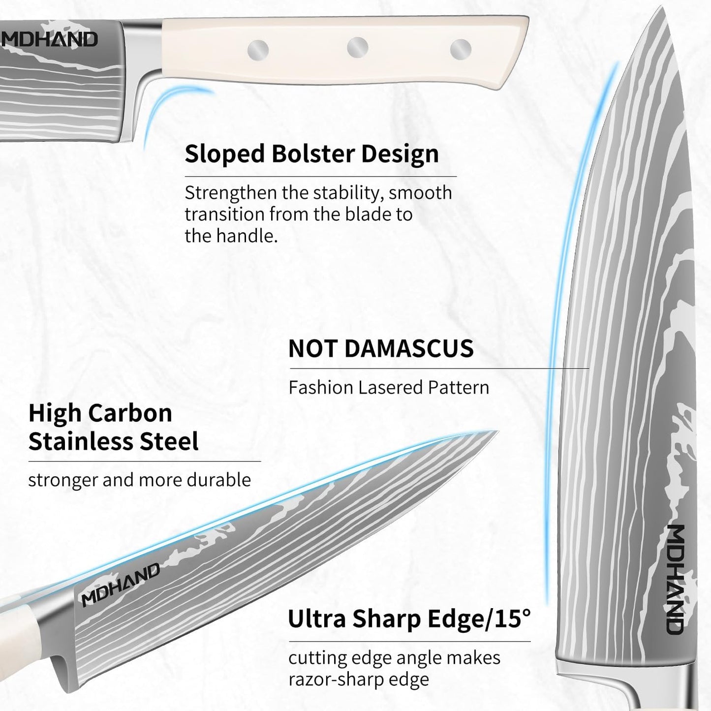 Messerblock mit Messerset, Profi Messerset mit 6 pcs Küchenmesser, 6 Steak Messer, Schere, Messerschärfer und Messerhalter, Hochwertiges Küchenmesser Set mit Block, Scharf Profi Kochmesser Set