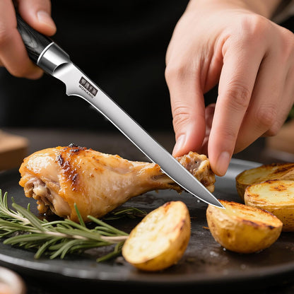 MDHAND Chef Knife Set with Roll Bag, 10PCS Professional Knife Set with Sharpener, High Carbon Stainless Steel Japanese Kitchen Knives - Black Pakkawood Handle, Dishwasher Safe, For Outdoor, Chef Gifts