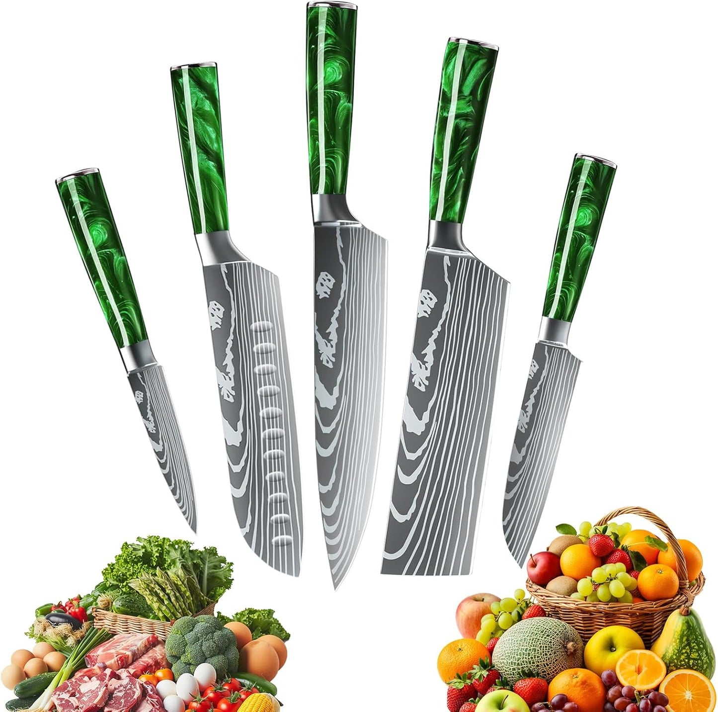 MDHAND Küchenmesser Set, 5-teiliges Messerset, Scharfes Messerset aus Rostfreiem Stahl mit Ergonomischem Griff Profiköche und Anfänger