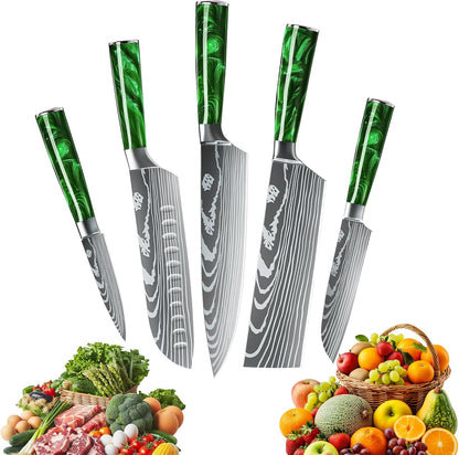 MDHAND Küchenmesser Set, 5-teiliges Messerset, Scharfes Messerset aus Rostfreiem Stahl mit Ergonomischem Griff Profiköche und Anfänger