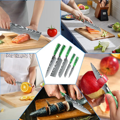 MDHAND Küchenmesser Set, 5-teiliges Messerset, Scharfes Messerset aus Rostfreiem Stahl mit Ergonomischem Griff Profiköche und Anfänger