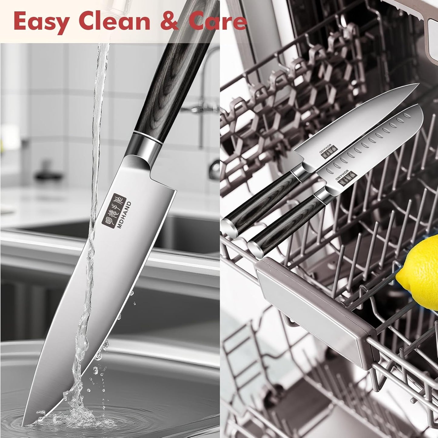 MDHAND 7-teilig Küchenmesser Set, Messerset aus hochwertigem Edelstahl, Profi Kochmesser mit Scharfer Klinge, Küchenmesser mit Geschenkbox, ergonomischem Holzgriff Messer Set