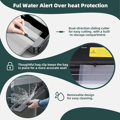 MDHAND Vacuum Sealer - 6 IN 1 Food Saver Vacuum Sealer Machine with 30 Bags & Built-in Cutter, Multi-Functional Strong Suction Automatic Sealing & Dry & Moist Modes Ideal for Home Kitchen Use