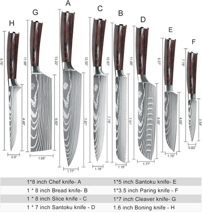 MDHAND Küchenmesser Set, 8-teiliges professionelles Messerset mit Tasche, Extrem Scharf Profi Kochmesser Set mit Ergonomischen Pakkaholz Griffen für Haus und Restaurant