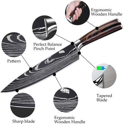 MDHAND MesserSet, 5-tlg Scharfe Küchenmesser Set aus Edelstahl in Mehreren Größen mit Bequemen Griff mit Kochmesser, Brotmesser, Santokumesser, Gemüsemesser, Rostschutz