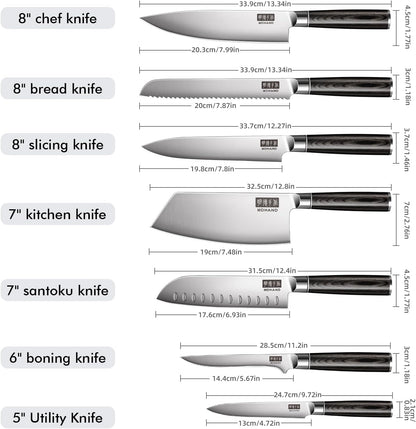 MDHAND 7-teilig Küchenmesser Set, Messerset aus hochwertigem Edelstahl, Profi Kochmesser mit Scharfer Klinge, Küchenmesser mit Geschenkbox, ergonomischem Holzgriff Messer Set