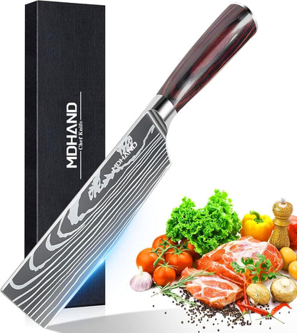 MDHAND 8" Japanese Chef Knife - Ultra Sharp Kitchen Knife, Forged High Carbon German Stainless Steel Cooking Knife with Ergonomic Pakkawood Handle, Gift Box For Family or Holiday