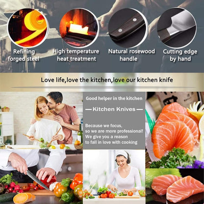 MDHAND MesserSet, 5-tlg Scharfe Küchenmesser Set aus Edelstahl in Mehreren Größen mit Bequemen Griff mit Kochmesser, Brotmesser, Santokumesser, Gemüsemesser, Rostschutz