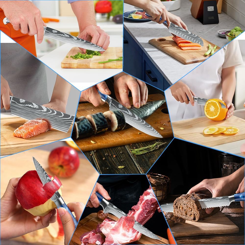 MDHAND Messerset,8-teiliges Multifunktionales Küchenmesser Set,Super scharf Kochmesser Set,Ergonomischer Griff aus Harz für Haus und Restaurant