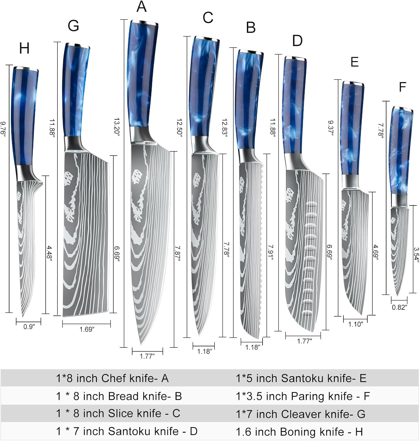 MDHAND Küchenmesser Set, 8-teiliges professionelles Messerset mit Tasche, High Carbon Edelstahl Küchenchef Extrem Scharf Profi Kochmesser Set