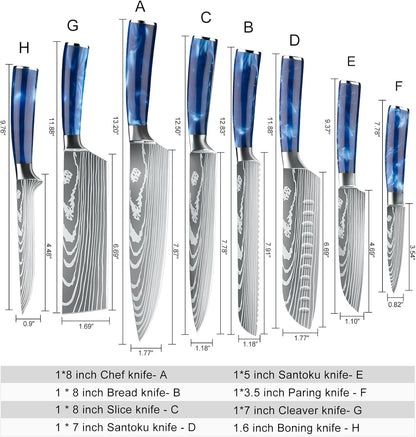 MDHAND Küchenmesser Set, 8-teiliges professionelles Messerset mit Tasche, High Carbon Edelstahl Küchenchef Extrem Scharf Profi Kochmesser Set