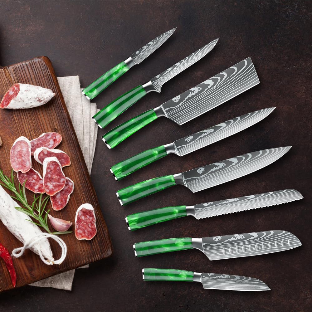 MDHAND Küchenmesser Set, 8-teiliges Messerset, scharfes Messerset aus rostfreiem Stahl mit ergonomischem Griff, Perfektes Geschenkset für Profiköche und Anfänger