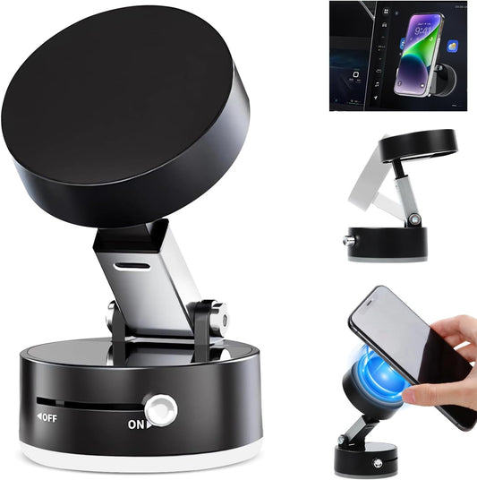 Phone Holder, Vacuum Suction Magnetic Car Mounts, Multifunctional Foldable Stand for Car, Shower, Mirror, Black