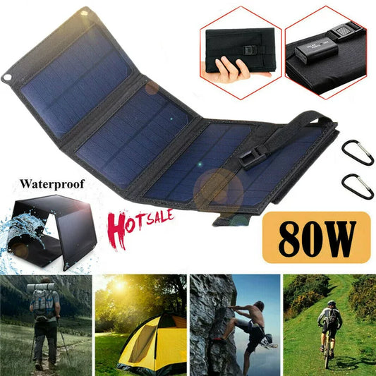 80W Solar Panel, Foldable Solar Panel Battery Charger for Portable Power Station Generator, iPhone, Ipad, Laptop, USB Ports for Outdoor Camping Van RV Trip