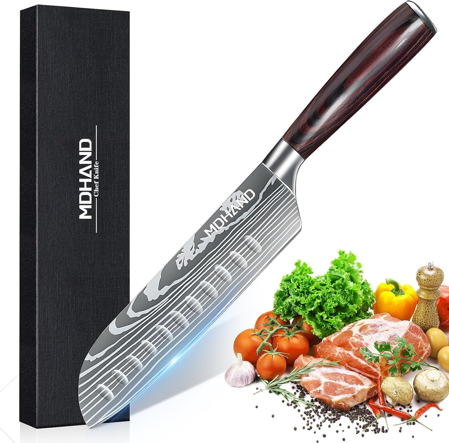 MDHAND 8" Japanese Chef Knife - Ultra Sharp Kitchen Knife, Forged High Carbon German Stainless Steel Cooking Knife with Ergonomic Pakkawood Handle, Gift Box For Family or Holiday