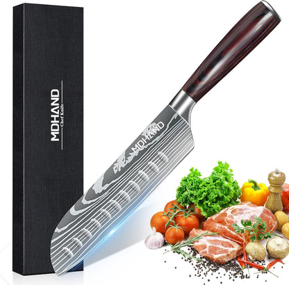 MDHAND 8" Japanese Chef Knife - Ultra Sharp Kitchen Knife, Forged High Carbon German Stainless Steel Cooking Knife with Ergonomic Pakkawood Handle, Gift Box For Family or Holiday