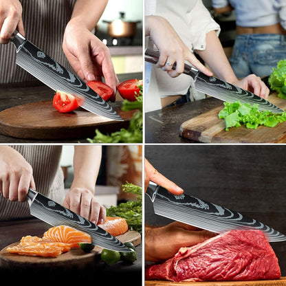 MDHAND Küchenmesser Set, 8-teiliges professionelles Messerset mit Tasche, Extrem Scharf Profi Kochmesser Set mit Ergonomischen Pakkaholz Griffen für Haus und Restaurant