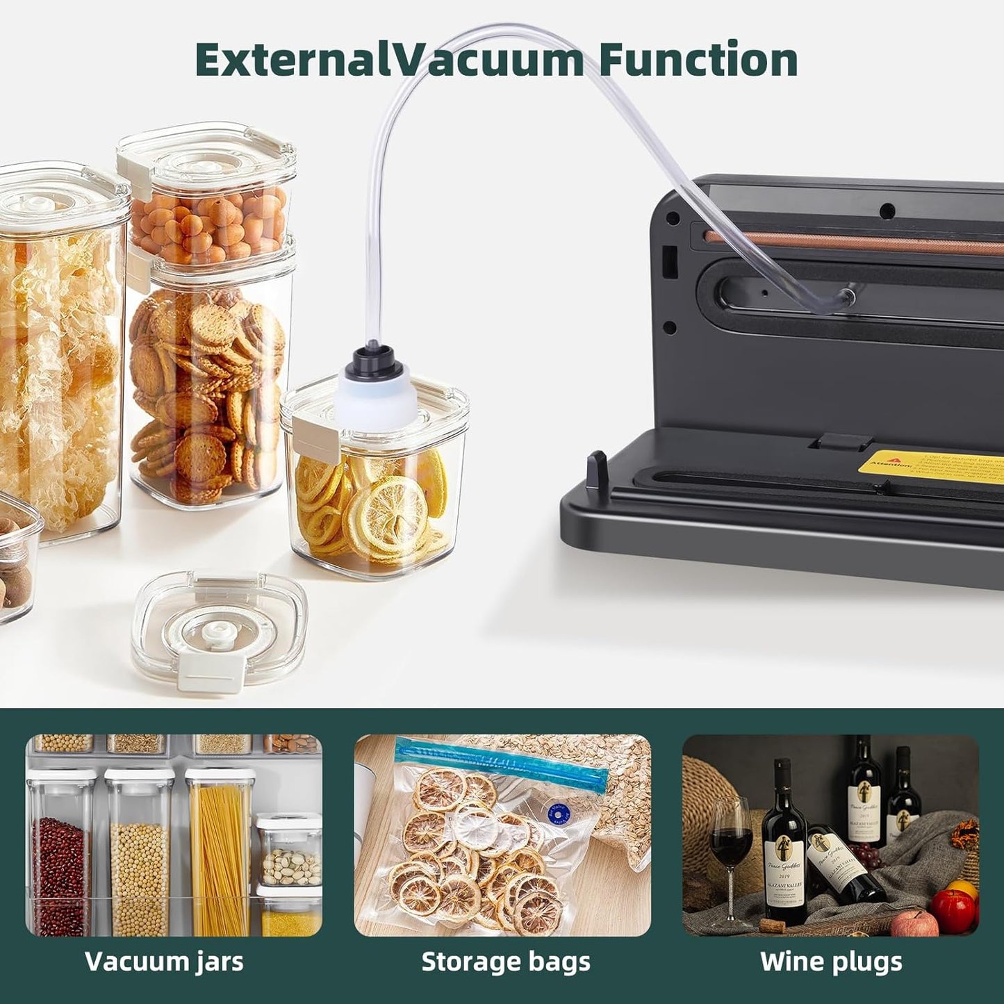 MDHAND Vacuum Sealer - 6 IN 1 Food Saver Vacuum Sealer Machine with 30 Bags & Built-in Cutter, Multi-Functional Strong Suction Automatic Sealing & Dry & Moist Modes Ideal for Home Kitchen Use