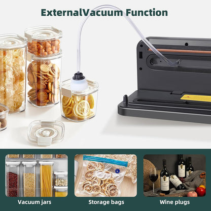 MDHAND Vacuum Sealer - 6 IN 1 Food Saver Vacuum Sealer Machine with 30 Bags & Built-in Cutter, Multi-Functional Strong Suction Automatic Sealing & Dry & Moist Modes Ideal for Home Kitchen Use