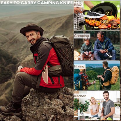 MDHAND Chef Knife - Hand Forged Butcher Knives with Sheath & Gift Box, High Carbon Steel Viking Knives, Meat Cutting Knife for Kitchen, Japanese Chef Knives for Camping, Outdoor, BBQ, Gifts for Men