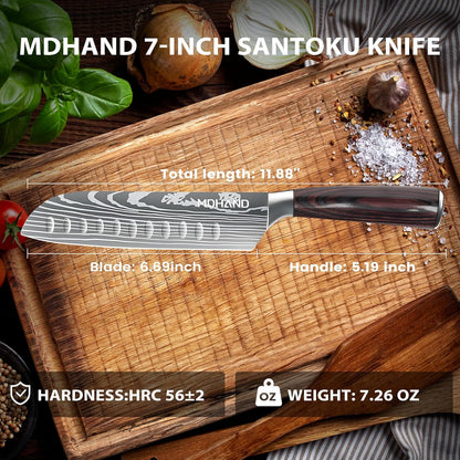 MDHAND 8" Japanese Chef Knife - Ultra Sharp Kitchen Knife, Forged High Carbon German Stainless Steel Cooking Knife with Ergonomic Pakkawood Handle, Gift Box For Family or Holiday
