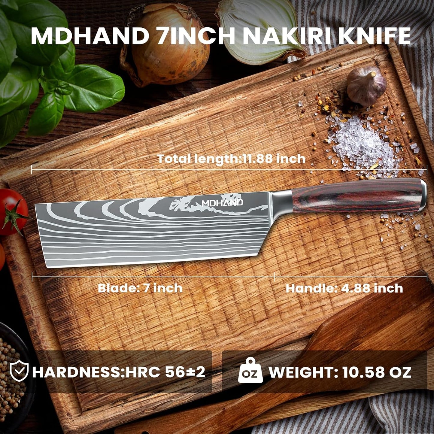 MDHAND 8" Japanese Chef Knife - Ultra Sharp Kitchen Knife, Forged High Carbon German Stainless Steel Cooking Knife with Ergonomic Pakkawood Handle, Gift Box For Family or Holiday