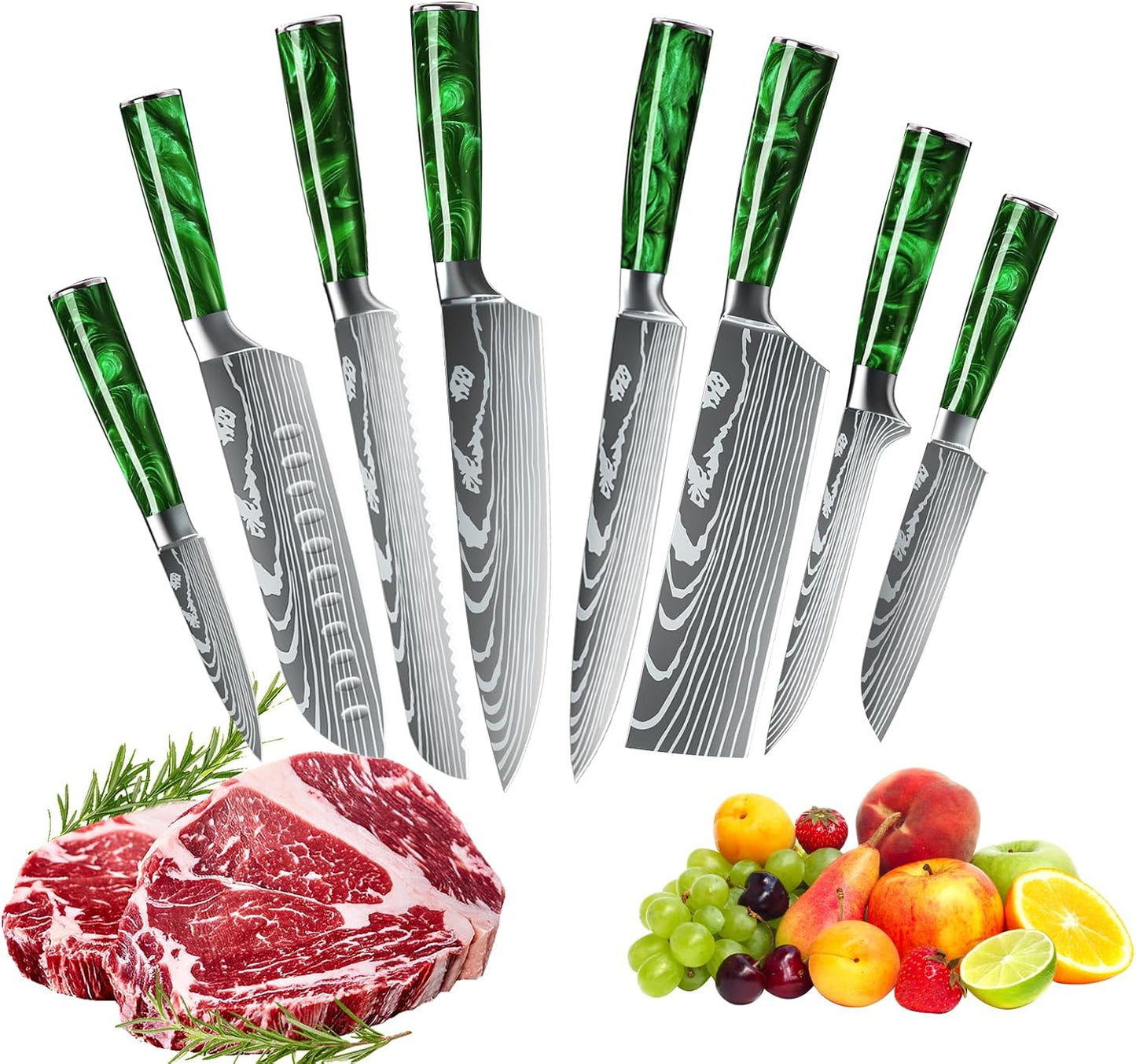 MDHAND Küchenmesser Set, 8-teiliges Messerset, scharfes Messerset aus rostfreiem Stahl mit ergonomischem Griff, Perfektes Geschenkset für Profiköche und Anfänger