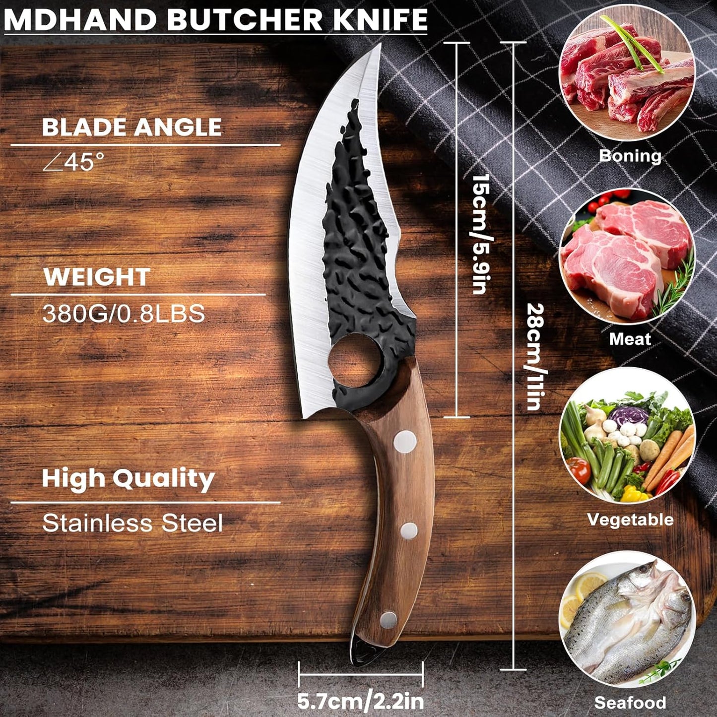MDHAND Chef Knife - Hand Forged Butcher Knives with Sheath & Gift Box, High Carbon Steel Viking Knives, Meat Cutting Knife for Kitchen, Japanese Chef Knives for Camping, Outdoor, BBQ, Gifts for Men